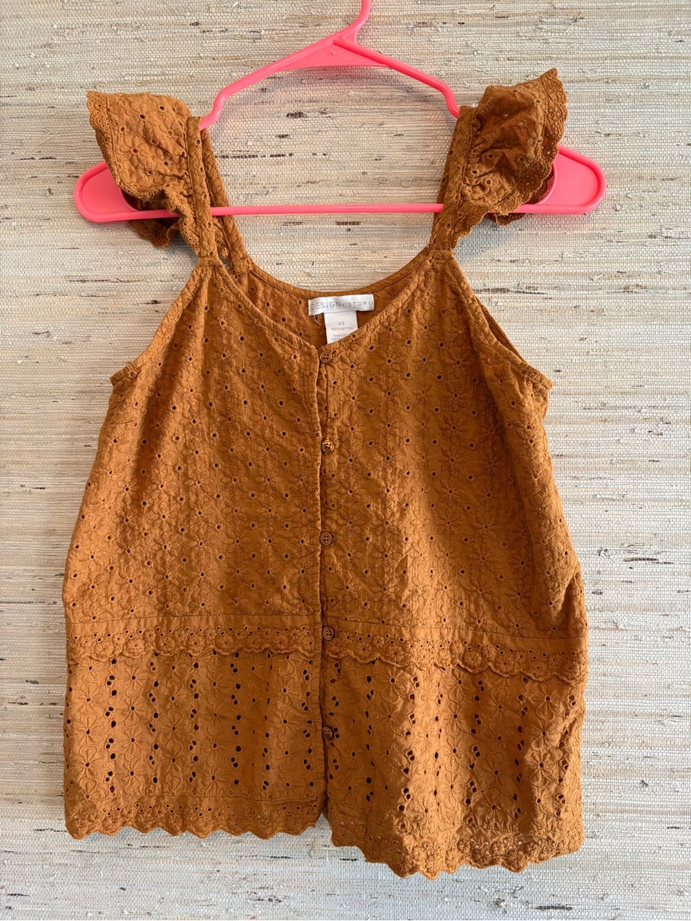 Design History Rust Brown Eyelet Tank Top with Ruffle Straps
